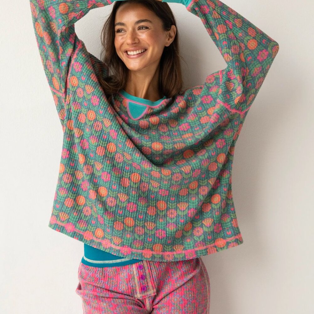 Natural Life mix & Match Waffle Pajama Floral Long Sleeve Top Floral M